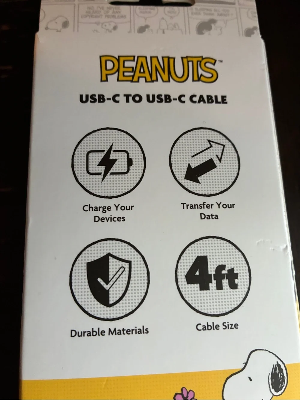 Peanuts Yellow USB-C Cable with Pink Flower Accent